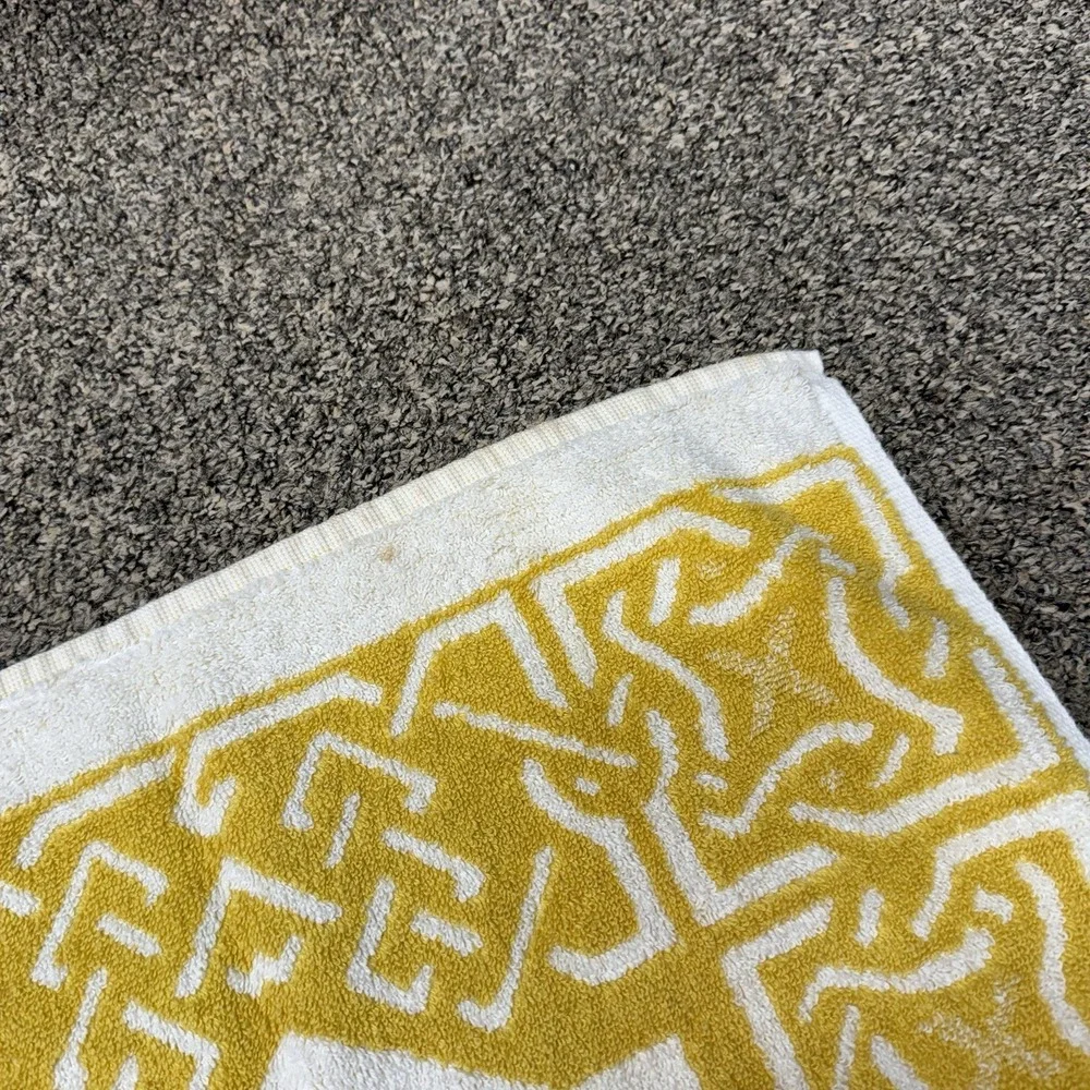 2 Vintage Montgomery Ward Style House Yellow Gold Cotton Bath Towel 70s MCM